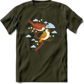 Lovebirds - Valentijn T-Shirt | Grappig Valentijnsdag Cadeautje voor Hem en Haar | Dames - Heren - Unisex | Kleding Cadeau | - Leger Groen - M