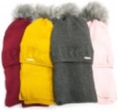 Sjaal en muts met ponpon assorti - roze