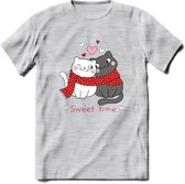 Sweet Time - Valentijn T-Shirt | Grappig Valentijnsdag Cadeautje voor Hem en Haar | Dames - Heren - Unisex | Kleding Cadeau | - Licht Grijs - Gemaleerd - S