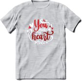 You Make My Heart Smile - Valentijn T-Shirt | Grappig Valentijnsdag Cadeautje voor Hem en Haar | Dames - Heren - Unisex | Kleding Cadeau | - Licht Grijs - Gemaleerd - S