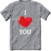 I Love You - Valentijn T-Shirt | Grappig Valentijnsdag Cadeautje voor Hem en Haar | Dames - Heren - Unisex | Kleding Cadeau | - Donker Grijs - Gemaleerd - XL