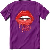 Love You Lips - Valentijn T-Shirt | Grappig Valentijnsdag Cadeautje voor Hem en Haar | Dames - Heren - Unisex | Kleding Cadeau | - Paars - S