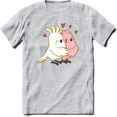 Lovebirds - Valentijn T-Shirt | Grappig Valentijnsdag Cadeautje voor Hem en Haar | Dames - Heren - Unisex | Kleding Cadeau | - Licht Grijs - Gemaleerd - M