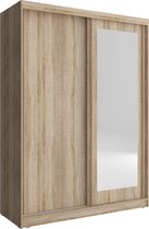 InspireMe Zweefdeurkast Kledingkast met Spiegel Garderobekast met planken en kledingstang  - MONO 150 (Sonoma)