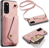 Samsung Galaxy A32 4G Casemania Hoesje Pale Pink - Luxe Back Cover met Koord - Wallet Case - Pasjeshouder