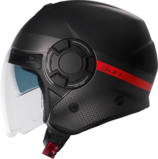 CMS S-JET QUARTZ - Jethelm - Zwart - Rood - Motorhelm - scooterhelm - brommerhelm - scooter helm - motor helm - brommer helm