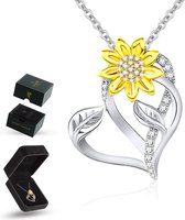 Luxore Hart & Zonnebloem Liefde Ketting – Cadeautje voor Vrouw – Liefdes Verrassing – Valentijn Geschenkset - Zilverkleurig & Goudkleurig