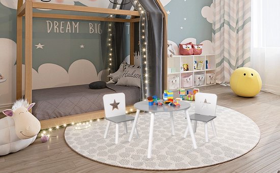 kinderzitgroep, kindertafel, 2 kinderstoelen, 1 tafel, kinderzitgroep van MDF van de
