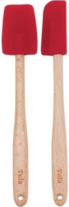 Tala - 2 siliconen mini spatels - houten steel - 1x breed 1x smal voor - spatel voor deeg