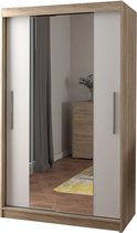 InspireMe- Zweefdeurkast Kledingkast met Spiegel - 120x61x200 cm (BxDxH) - NOAH 01 (Sonoma eiken + Wit)