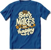 Beer Makes Me Happy T-Shirt | Bier Kleding | Feest | Drank | Grappig Verjaardag Cadeau | - Donker Blauw - L