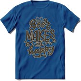 Beer Makes Me Happy T-Shirt | Bier Kleding | Feest | Drank | Grappig Verjaardag Cadeau | - Donker Blauw - XXL