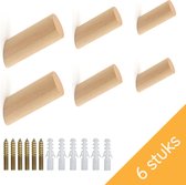 Homium houten wandhaken - 8 cm - 6 stuks - Beukenhout | Kapstokhaak - Kapstok haakjes - Ophanghaak - Jashaak - Wandhaak - Wandkapstok - Handdoekhaak - Haken