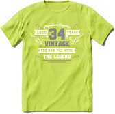 34 Jaar Legend T-Shirt | Zilver - Wit | Grappig Verjaardag en Feest Cadeau | Dames - Heren - Unisex | Kleding Kado | - Groen - XXL
