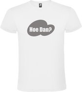 Wit t-shirt met tekst 'Hoe Dan?'  print Zilver size M