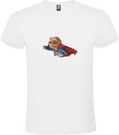 Wit t-shirt met grote print 'Vliegende Superheld Teddybeer' size 4XL