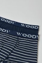 Woody duopack boxershort jongens - marine blauw + marine blauw/wit gestreept - 221-1-CLD-Z/064 - maat 164