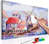 Doe-het-zelf op canvas schilderen - Windmills (Landscape).