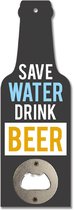 Muur Bier Opener - Muur Fles Opener Hout met Tekst - Met Quote ''Save Water Drink Beer'' - Zwart
