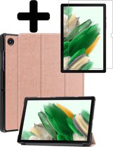 Samsung Galaxy Tab A8 Hoes Book Case Hoesje Met Screenprotector Bescherm Glas - Rosé Goud
