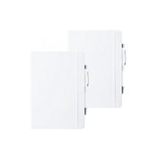 Set van 2x stuks luxe schriften/notitieboekje wit met elastiek en pen A5 formaat - 100x gelinieerde paginas - opschrijfboekjes