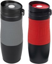 Set van 2x Thermosbekers/warmhoud bekers grijs en rood 380 ml - Isolerende drinkbekers