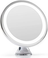 UNIQ Vergroot Spiegel met LED Verlichting - Make-up en Scheer Spiegel - 5x  Vegroting - 360° Graden Verstelbare Zuignap en Wandbevestiging - Rond – Wit