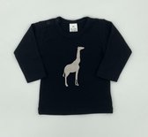 Longsleeve baby - Giraffe - Zwart opdruk Silver - Maat 56