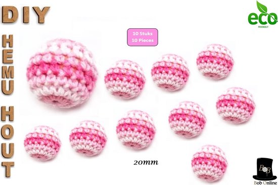 Foto: Bob online 10 stuks veelkleurig roze wit 20mm ronde gehaakte houten kralen met ca 4mm gaatje houten gehaakte kralen rijgkralen kralen rijgen hobby gehaakte kralen diy multicolored pink white 20mm hemu wood crochet beads