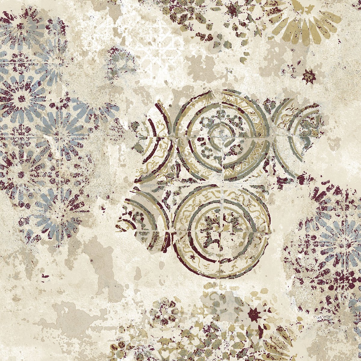 Noordwand Behang Boho Cirkel En Bloemen Stempels - Behang - Wandbekleding - Wanddecoratie - Vliesbehang - Zero - 0, 53 X 10, 05 M.