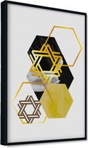 Akoestische panelen - Geluidsisolatie - Akoestische wandpanelen - Akoestisch schilderij AcousticPro® - paneel met geometrische gouden elementen - Design 119 - Premium - 100x70 - zw