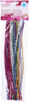 Hobbyset chenilledraden / chenille stoffen binddraad met feestelijke glitters in felle kleuren, zakje met 30 stuks