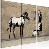 Schilderij - Banksy: Washing Zebra on Concrete (3 Parts).