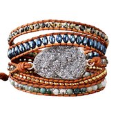 Marama - bracelet wrap Druzy Grey - cuir - agate de pierres précieuses - bracelet femme - 82,5 cm - cadeau Saint Valentin pour elle