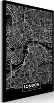 Schilderij - Dark Map of London (1 Part) Vertical.