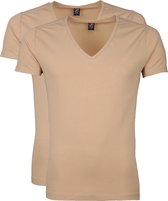 Suitable - T-shirt Beige Diepe V hals Vitaru Stretch 2-Pack - Maat M - Slim-fit