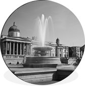 WallCircle - Wandcirkel - Muurcirkel - Trafalgar Square met de National Gallery in Londen -zwart-wit -vierkant - Aluminium - Dibond - ⌀ 140 cm - Binnen en Buiten
