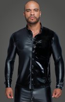 Trendy Zwarte Lange Mouwen Shirt van Powerwetlook-PVC voor mannen, Maat M