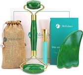 Originele Groene Jade Gezichtsroller en Gua Sha Set – Jade Gezichtsmassage Roller Multifunctioneel: 100% Echte Jade, Gecertificeerd, Anti rimpel Roller, Vermindert Donkere Kringen en Fijne Li