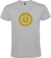 Grijs t-shirt met " Power Button " print Goud size L