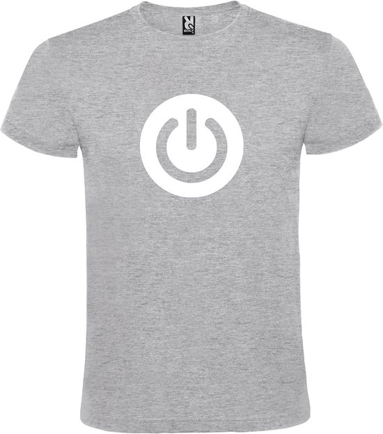 Grijs t-shirt met " Power Button " print Wit size XXXXL