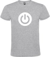 Grijs t-shirt met " Power Button " print Wit size XXL