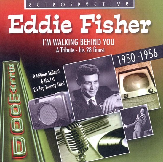 CD hoes met Eddie Fisher, een radio, microfoon, platenspeler en tv. Jaartal 1950-1956.