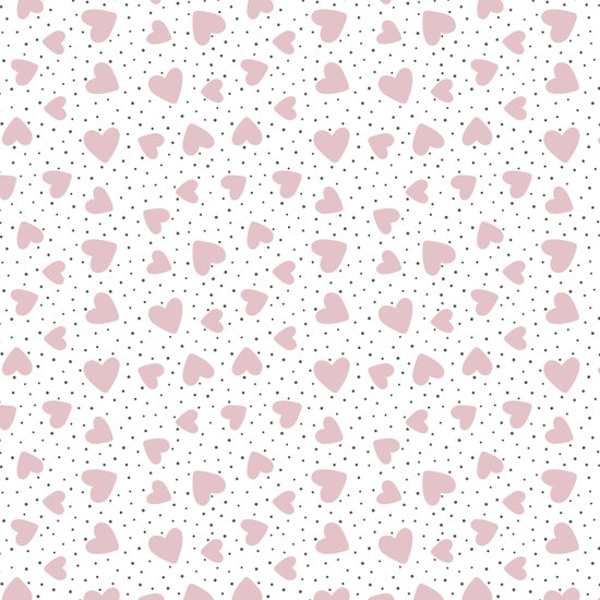 Inpakpapier Roze Kadopapier Met Hartjes Print- Breedte 50 cm - 100m lang