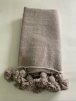 Marokkaanse Plaid met Pompoms - Taupe - 100cm x 200 cm