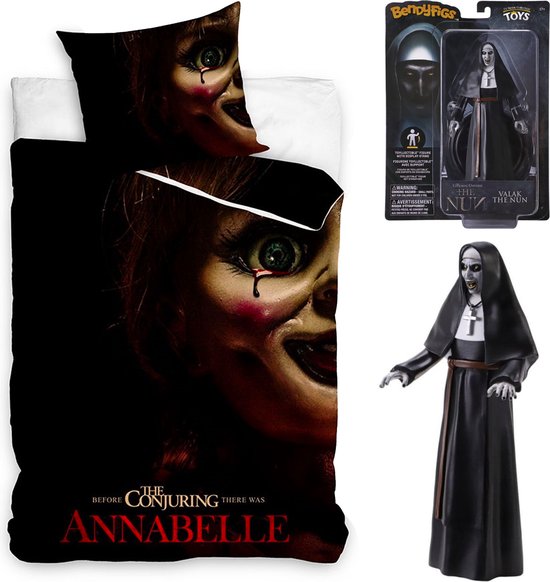 Dekbedovertrek Annabelle- Horror- Pop- Halloween- 1 persoons- katoen- griezelig dekbed- incl. Gave Deco pop Valak The Nun 18 cm