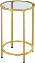 furnibella -  Bijzettafel rond, glazen tafel met gouden metalen frame, kleine salontafel, nachtkastje, banktafel, robuust gehard glas, Ø 40 x 60 cm