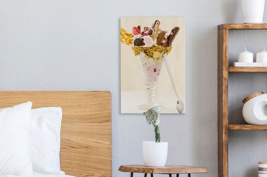 Tableau Peinture Présentoir de glace dans un verre décoré de bonbons - 20x30 cm - Décoration murale Art