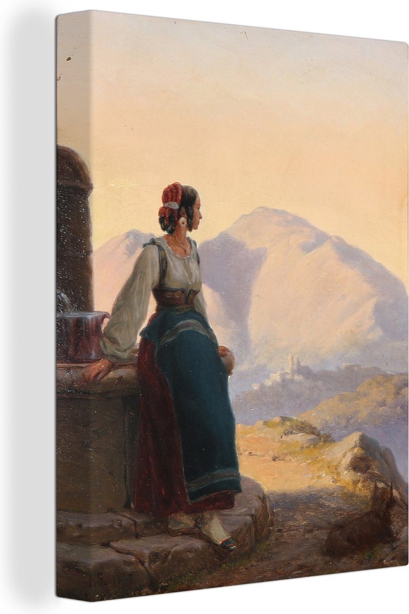 Canvas Schilderij Een Italiaanse vrouw bij een fontein - Schilderij van Jørgen Valentin So