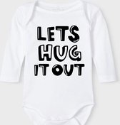 Baby Rompertje met tekst 'Lets hug it out' |Lange mouw l | wit zwart | maat 50/56 | cadeau | Kraamcadeau | Kraamkado